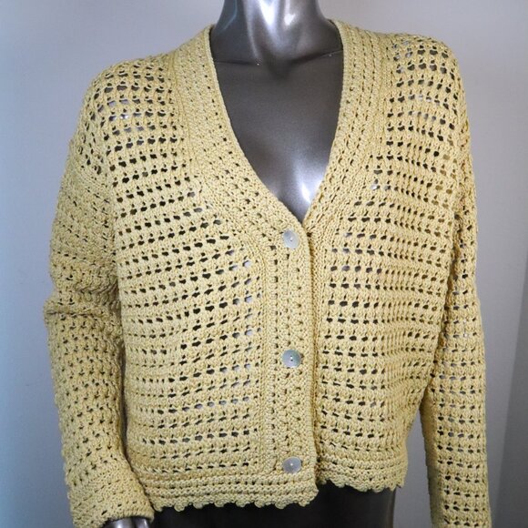 VINCE Crochet Cardigan Sweater Warm Sand Organic Cotton Size Medium New Tag $425 - Picture 3 of 10